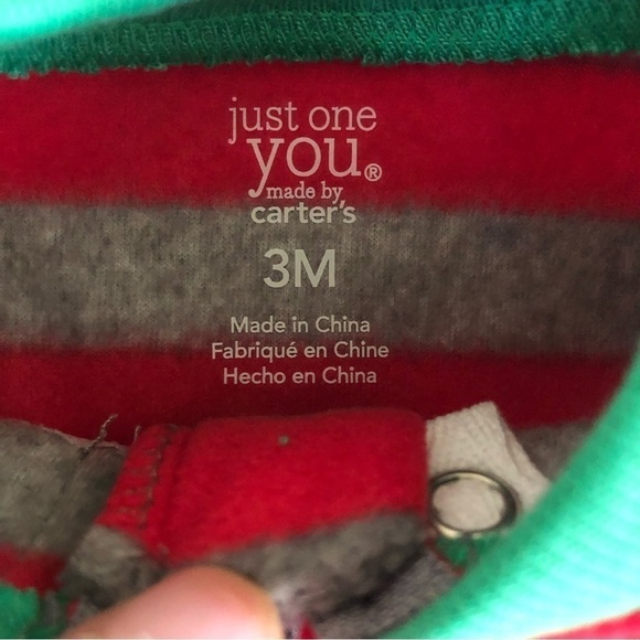 Carter’s Just One You Baby Boys' Reindeer Striped Fleece Footies Size 3M - Picture 6 of 13